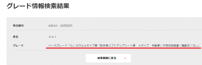 １０秒でグレード検索する方法 トヨタ 日産 ホンダ スバル ダイハツ マツダ 三菱 廃車買取のおもいでガレージ
